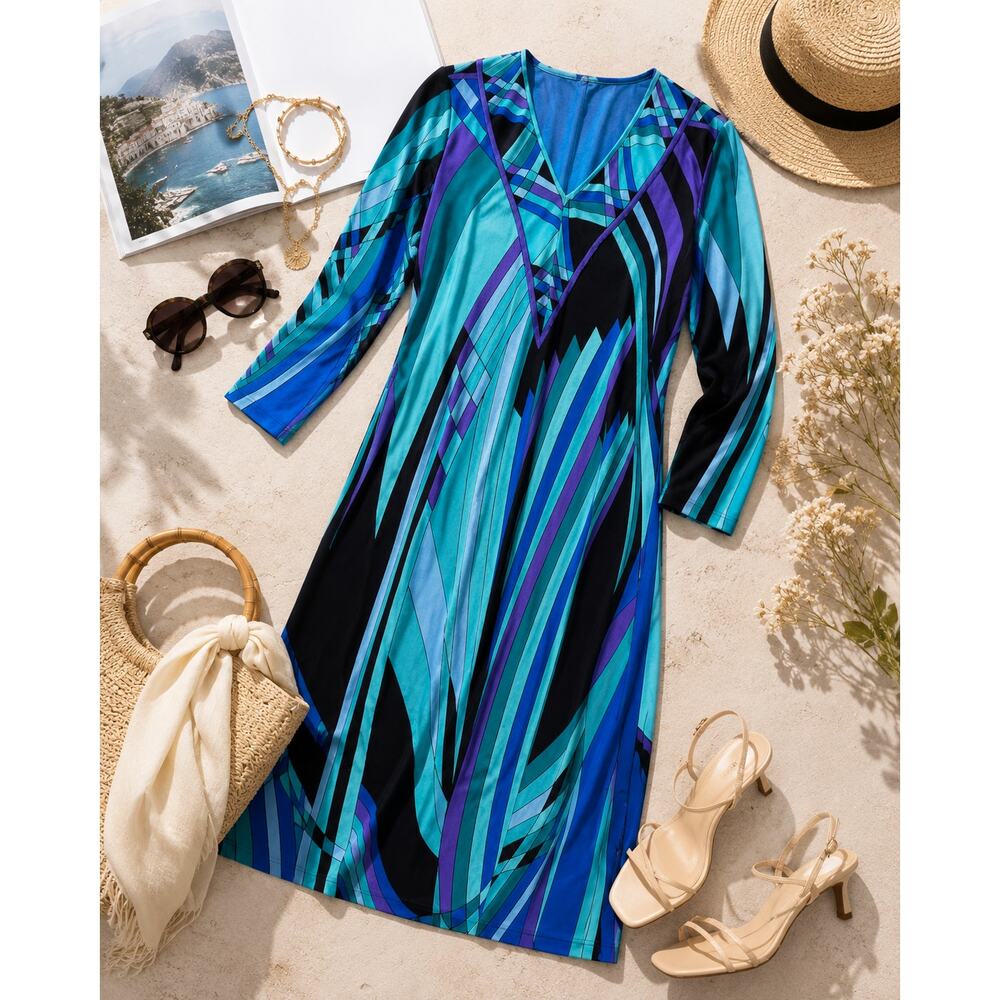 Vintage Nat Kaplan Couture Print Shift Dress Pucci style resort cruise size XS - Picture 6 of 9
